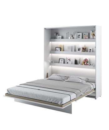 Lit Escamotable au mur, avec mécanisme pneumatique, système LED et cadre de lit inclus, Bed Concept Vertical, Blanc Mat Pour