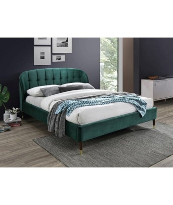 Lit recouvert de tissu Liguria Velvet, Vert foncé, 160 x 200 cm en linge