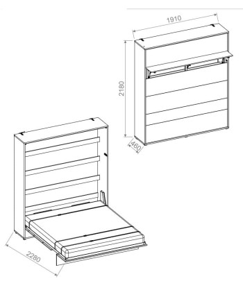 Lit Escamotable au mur, avec mécanisme pneumatique, système LED et cadre de lit inclus, Bed Concept Vertical, Blanc Mat Pour