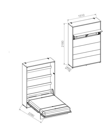 Lit Escamotable au mur, avec mécanisme pneumatique, cadre de lit et 2 armoires BC07, Bed Concept Vertical, Blanc Mat français