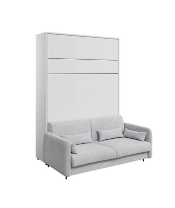 Ensemble Canapé Fixe, BC18/ BC19 Gris Clair + Lit escamotable au mur avec tête de lit rembourrée Bed Concept Vertical, Blanc Mat votre