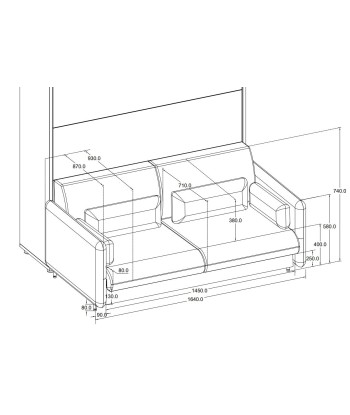 Ensemble Canapé Fixe, BC18/ BC19 Gris Clair + Lit escamotable au mur avec tête de lit rembourrée Bed Concept Vertical, Blanc Mat votre