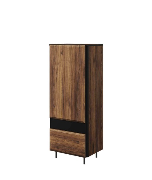 Armoire en bois, avec 1 porte et 1 tiroir, Borga 06, Chêne Catane / Noir, L55xW41xH143 cm pas cher chine