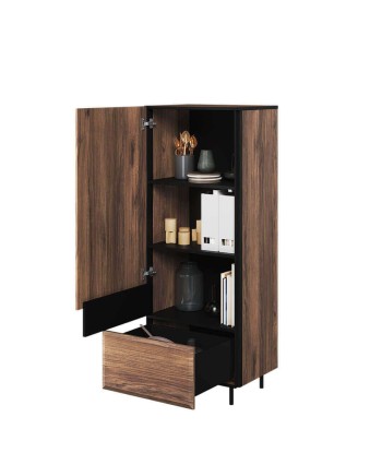 Armoire en bois, avec 1 porte et 1 tiroir, Borga 06, Chêne Catane / Noir, L55xW41xH143 cm pas cher chine