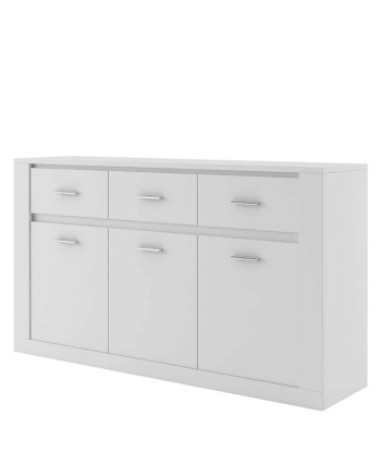 Commode en bois clair avec 3 portes et 3 tiroirs Arti 09, Blanc Mat, L160xW42xH90 cm Livraison rapide