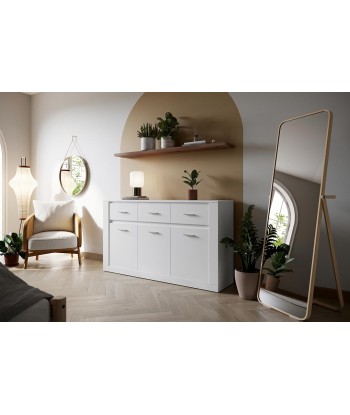 Commode en bois clair avec 3 portes et 3 tiroirs Arti 09, Blanc Mat, L160xW42xH90 cm Livraison rapide