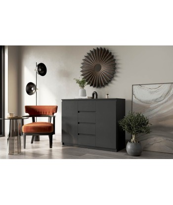 Commode en bois clair avec 4 tiroirs et 2 portes, Idea 04, Noir mat, L109xl40xH85 cm vous aussi creer 