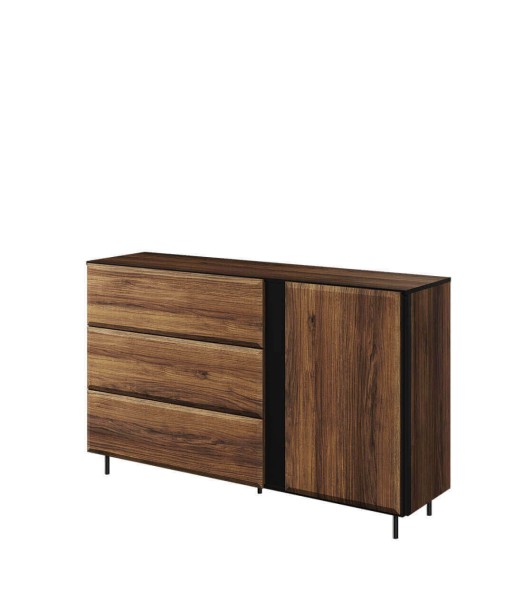 Commode en bois, avec 1 porte et 3 tiroirs, Borga 07, Chêne Catane / Noir, L150xW41xH91 cm commande en ligne