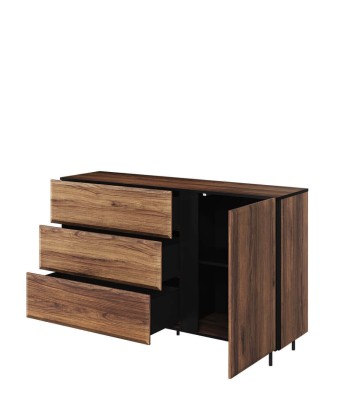 Commode en bois, avec 1 porte et 3 tiroirs, Borga 07, Chêne Catane / Noir, L150xW41xH91 cm commande en ligne