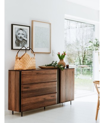 Commode en bois, avec 1 porte et 3 tiroirs, Borga 07, Chêne Catane / Noir, L150xW41xH91 cm commande en ligne