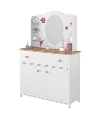 Commode en bois, avec 2 portes et 1 tiroir pour enfants et jeunes Story 05, Blanc/Chêne, l110xL42xH90 cm de pas cher