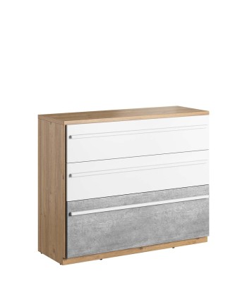 Commode en bois, avec 3 tiroirs, pour enfants et jeunes, Plano 07, Chêne / Gris / Blanc, L110xW41xH88 cm outlet