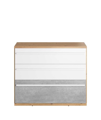 Commode en bois, avec 3 tiroirs, pour enfants et jeunes, Plano 07, Chêne / Gris / Blanc, L110xW41xH88 cm outlet