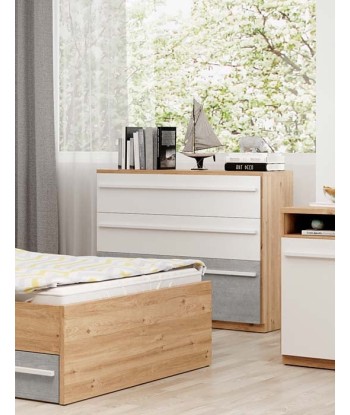 Commode en bois, avec 3 tiroirs, pour enfants et jeunes, Plano 07, Chêne / Gris / Blanc, L110xW41xH88 cm outlet