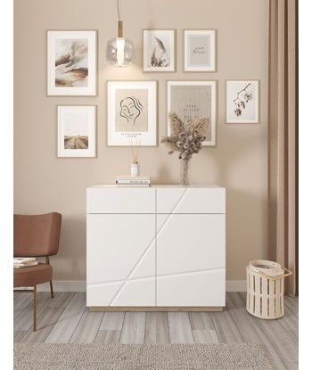 Commode en bois avec 2 portes et 2 tiroirs Futura 15, Blanc / Chêne Riviera, L100xl41xH91 cm store