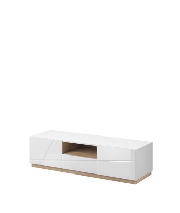 Commode TV en bois avec 2 portes et 1 tiroir Futura 03, Blanc / Chêne Riviera, L150xL51xH41 cm brillant des détails fins