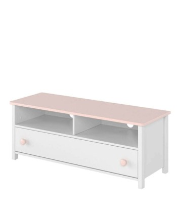 Commode TV en bois, avec 1 tiroir pour enfants et jeunes Luna 13, Blanc/Rose, l120xW42xH46 cm acheter