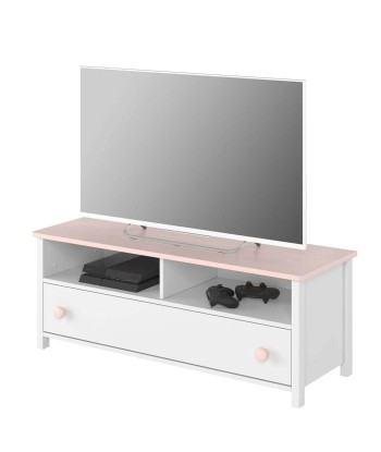 Commode TV en bois, avec 1 tiroir pour enfants et jeunes Luna 13, Blanc/Rose, l120xW42xH46 cm acheter