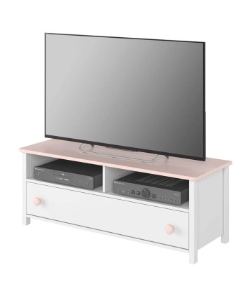 Commode TV en bois, avec 1 tiroir pour enfants et jeunes Luna 13, Blanc/Rose, l120xW42xH46 cm acheter