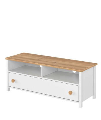 Commode TV en bois, avec 1 tiroir pour enfants et jeunes Story 13, Blanc/Chêne, l120xW42xH46 cm l'achat 