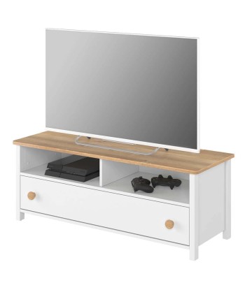 Commode TV en bois, avec 1 tiroir pour enfants et jeunes Story 13, Blanc/Chêne, l120xW42xH46 cm l'achat 