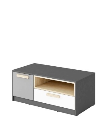 Commode TV en bois avec 1 porte et 1 tiroir, pour enfants et jeunes, Pok 11, Gris/Blanc/Graphite l100xL50xH41 cm Le MVP de beaucoup