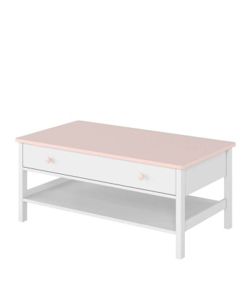 Table basse en bois, avec 1 tiroir, pour enfants et adolescents, Luna 15 Blanc / Rose, L110x60xH47 cm livraison et retour toujours gratuits