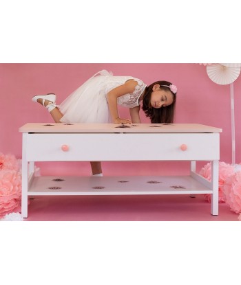 Table basse en bois, avec 1 tiroir, pour enfants et adolescents, Luna 15 Blanc / Rose, L110x60xH47 cm livraison et retour toujours gratuits