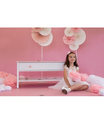 Table basse en bois, avec 1 tiroir, pour enfants et adolescents, Luna 15 Blanc / Rose, L110x60xH47 cm livraison et retour toujours gratuits