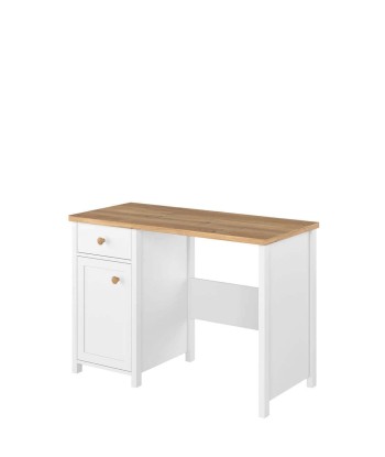 Table de bureau en bois, avec 1 tiroir et 1 porte, pour enfants et jeunes, Story 03, Blanc/Chêne, L110x52xH76 cm Venez acheter