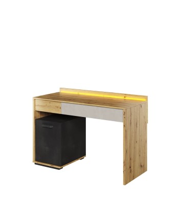 Table de bureau pâle, avec 1 porte, 2 tiroirs et LED incluses, pour enfants et jeunes, Qubic 08, Artisan Chêne/Noir/Gris, L120x53xH82 cm à prix réduit toute l'année