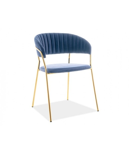 Chaise rembourrée avec tissu et pieds en métal Velours Lira Marine / Or, l56xA50xH78 cm Les êtres humains sont 