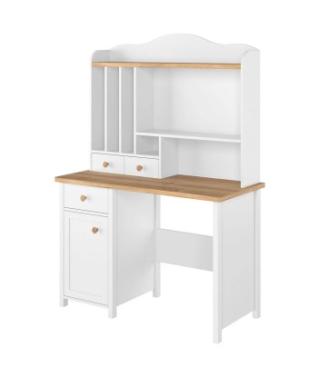 Table de bureau en bois, avec 1 tiroir et 1 porte, pour enfants et jeunes, Story 03, Blanc/Chêne, L110x52xH76 cm Venez acheter