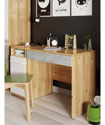 Table de bureau en bois, avec 1 tiroir et 1 porte, pour enfants et jeunes, Plano 06, Chêne/Gris/Blanc, L120x55xH76 cm suggérées chez