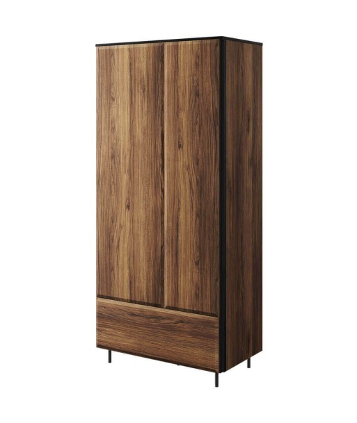 Armoire en bois, avec 2 portes et 1 tiroir, Borga 01, Chêne Catane / Noir, L90xW51xH197 cm en linge