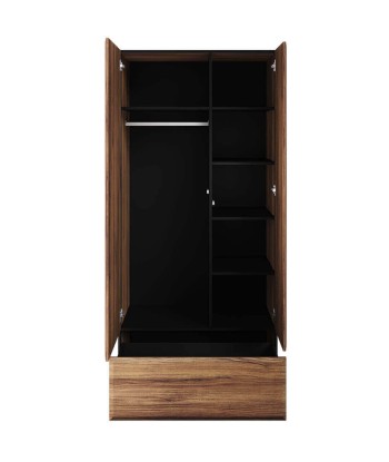 Armoire en bois, avec 2 portes et 1 tiroir, Borga 01, Chêne Catane / Noir, L90xW51xH197 cm en linge