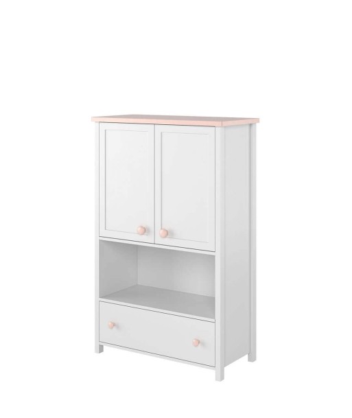 Petite armoire en bois, avec 2 portes et 1 tiroir pour enfants et adolescents, Luna 11 Blanc/Rose, l85xL42xH131 cm prix pour 