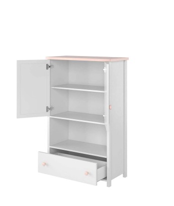 Petite armoire en bois, avec 2 portes et 1 tiroir pour enfants et adolescents, Luna 11 Blanc/Rose, l85xL42xH131 cm prix pour 