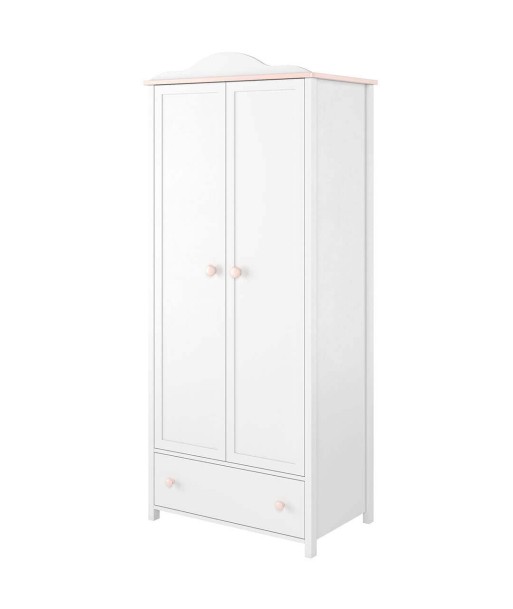 Armoire en bois clair, avec 2 portes et 1 tiroir pour enfants et jeunes, Luna 01 Simple, Blanc / Rose, L85xW52xH196 cm Par le système avancé 