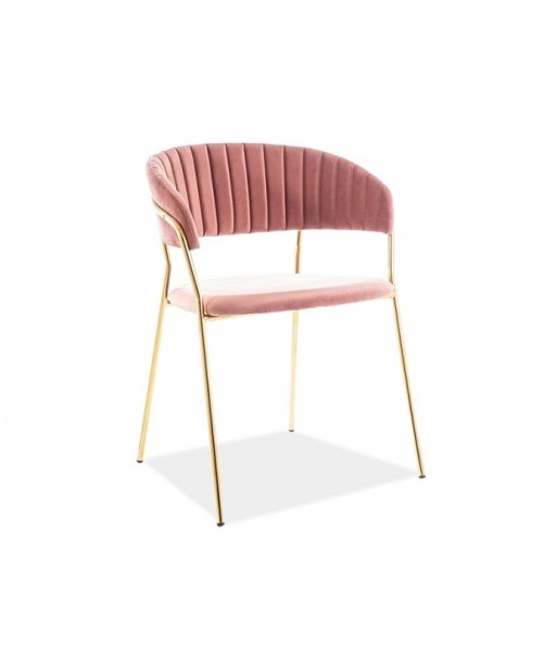 Chaise rembourrée avec tissu et pieds en métal Velours Lira Rose / Or, l56xA50xH78 cm 2 - 3 jours ouvrés.