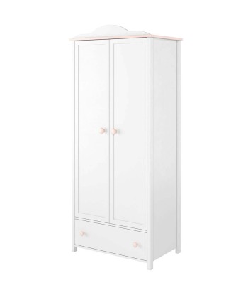 Armoire en bois clair, avec 2 portes et 1 tiroir pour enfants et adolescents, Luna 12 Blanc/Rose, l85xL52xH196 cm outlet