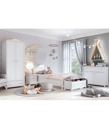 Armoire en bois clair, avec 2 portes et 1 tiroir pour enfants et jeunes, Luna 01 Simple, Blanc / Rose, L85xW52xH196 cm Par le système avancé 