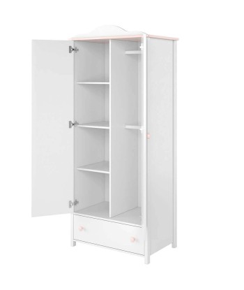 Armoire en bois clair, avec 2 portes et 1 tiroir pour enfants et adolescents, Luna 12 Blanc/Rose, l85xL52xH196 cm outlet