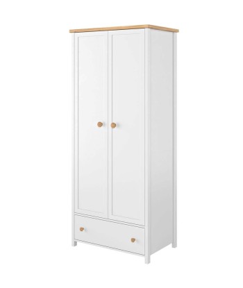 Armoire en bois clair, avec 2 portes et 1 tiroir pour enfants et adolescents, Story 01 Simple, Blanc / Chêne, L85xW52xH186 cm la livraison gratuite