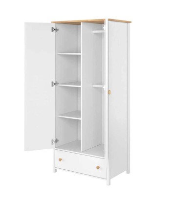 Armoire en bois clair, avec 2 portes et 1 tiroir pour enfants et adolescents, Story 12, Blanc/Chêne, L85xl52xH186 cm hantent personnes