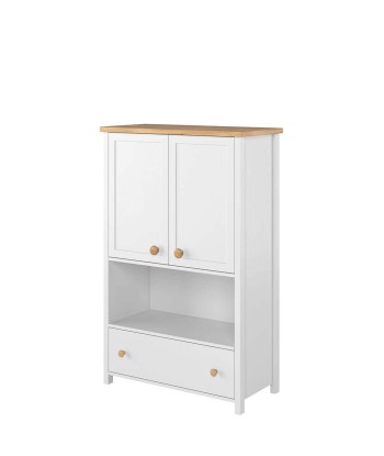 Petite armoire en bois, avec 2 portes et 1 tiroir pour enfants et jeunes, Story 11, Blanc / Chêne, L85xW42xH131 cm Les magasins à Paris et en Île-de-France