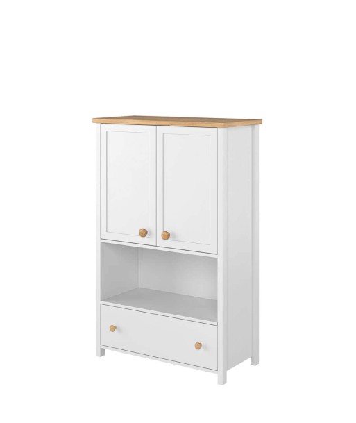 Petite armoire en bois, avec 2 portes et 1 tiroir pour enfants et jeunes, Story 11, Blanc / Chêne, L85xW42xH131 cm Les magasins à Paris et en Île-de-France