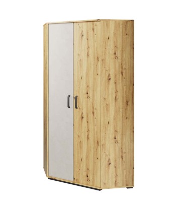 Armoire d'angle en bois avec 2 portes, pour enfants et jeunes, Qubic 01, Chêne Artisan / Gris, L95xW95xH195 cm des créatures d'habitude