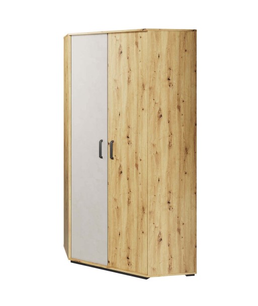 Armoire d'angle en bois avec 2 portes, pour enfants et jeunes, Qubic 01, Chêne Artisan / Gris, L95xW95xH195 cm des créatures d'habitude