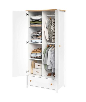 Armoire en bois clair, avec 2 portes et 1 tiroir pour enfants et adolescents, Story 12, Blanc/Chêne, L85xl52xH186 cm hantent personnes